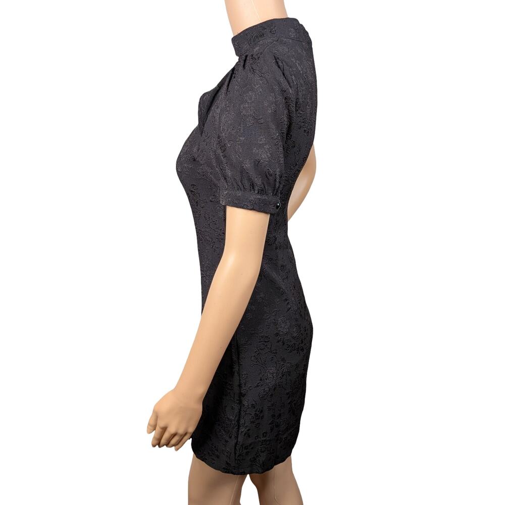 NEV Studio Black Floral Brocade Mini Dress Small S Gothic Cutout Puff Sleeve - Picture 5 of 9